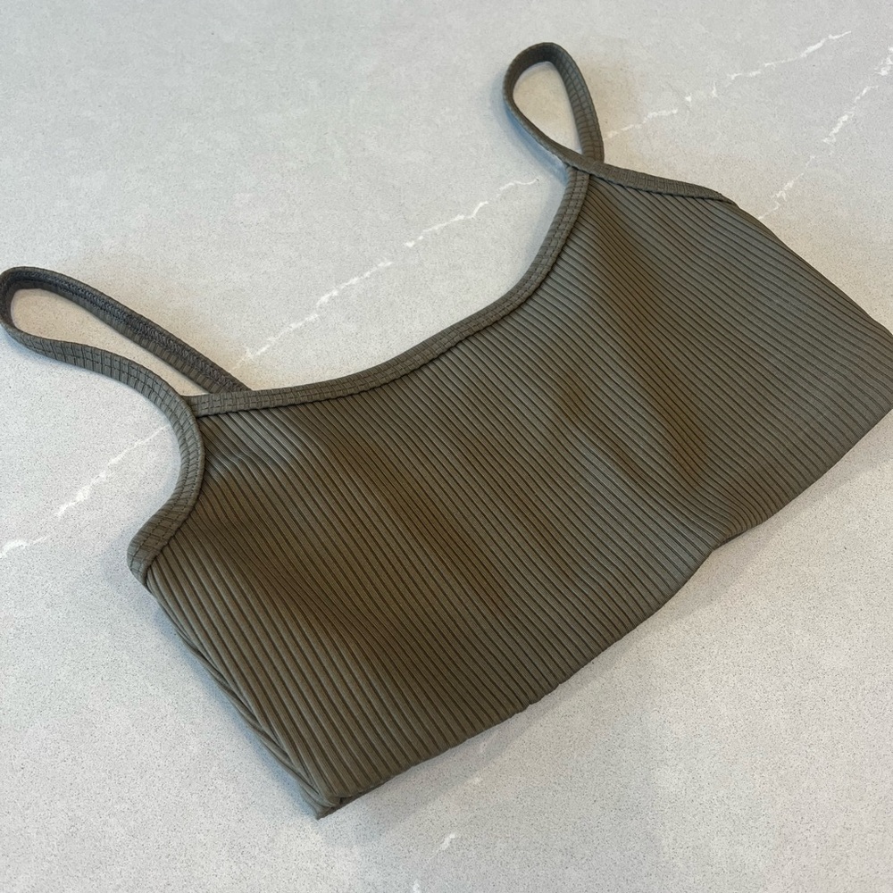 Olive Green Ribbed Women's Top